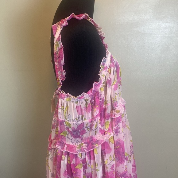 Free People Intimately Moon Phase Sheer Printed Midi Slip Pink Floral Sz L NWT - Picture 4 of 9